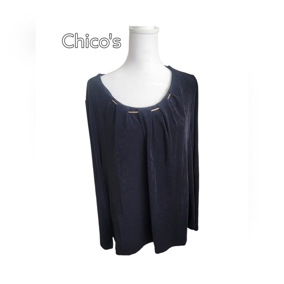 Chico's Tops - STUNNING Chico's Travelers Navy Top with Gold Embellished Neckline Size 3 (or XL